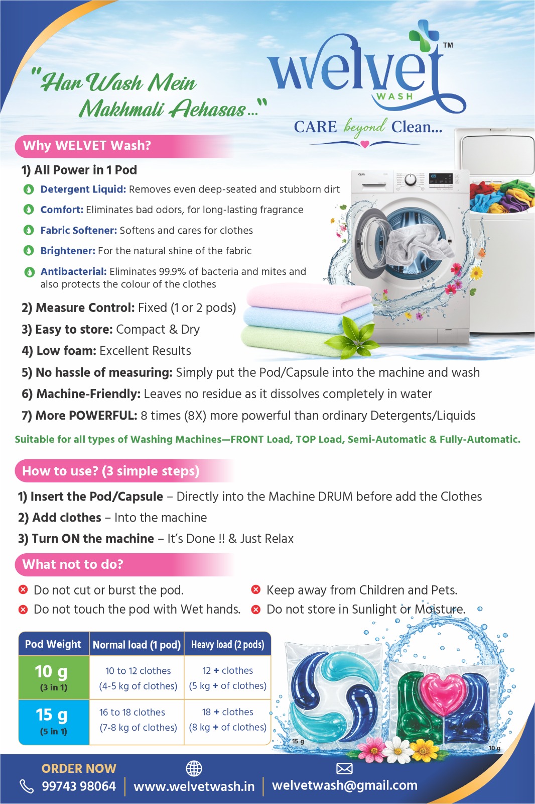 Complete Welvet Wash laundry pods product range displayed together in Ahmedabad